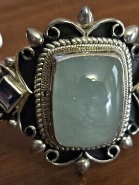 *Rare* Himilayan Gems Amazonite Silver Cuff W/iolite